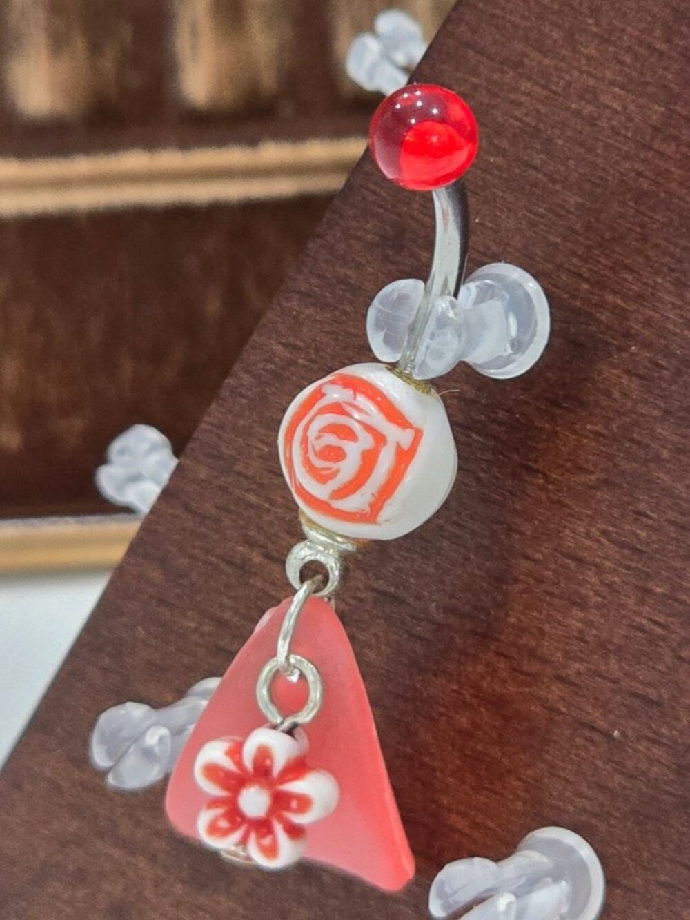 Painful Pleasures Red Rose Flower Navel Ring Dangle Piercing Jewel Gothic Alt 14